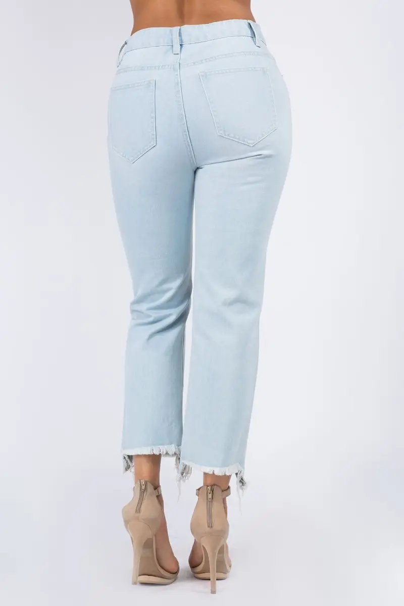 American Bazi High Waist Distressed Raw Hem Jeans for Women - Love Salve